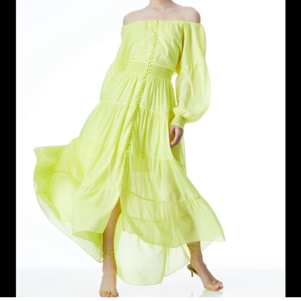 NWT Alice + Olivia Kiara off-the-shoulder cotton and silk-blend voile maxi dress